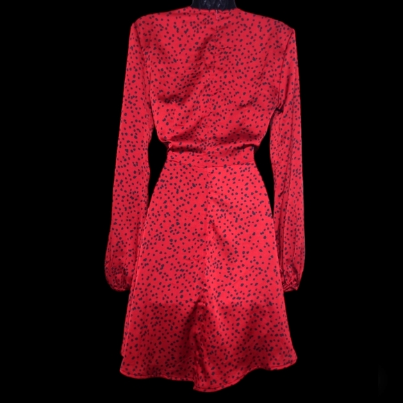 Deep Plunge Animal Print Mini Dress Red and Black Small - Picture 2 of 5